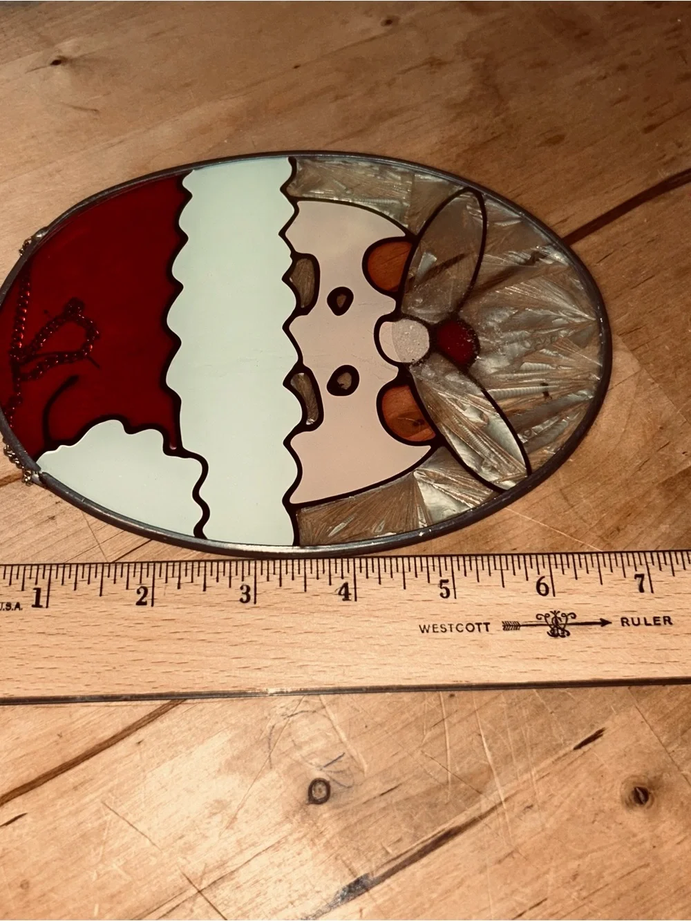 Stained Glass Christmas Santa Face Suncatcher /Wall Decor Oval w/chain 5